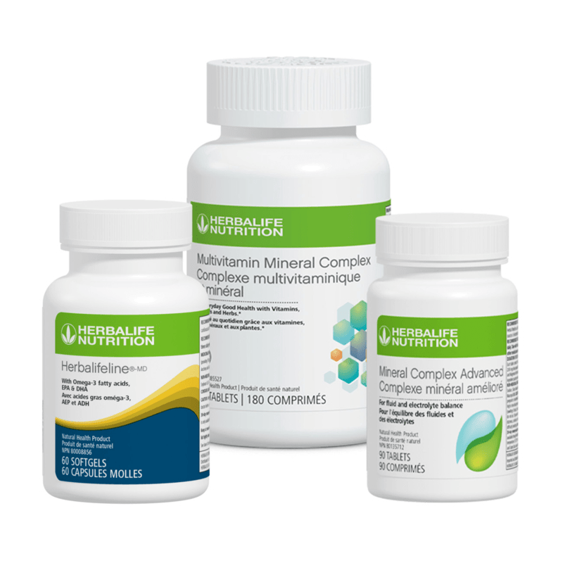 Daily Nutrition Pack | Vitamins, Minerals & Omega-3 featuring Herbalife products including Multivitamin and Mineral Complex.