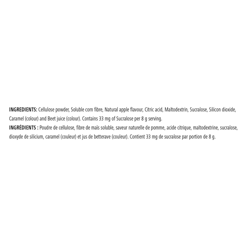 Ingredients list for Active Fibre Complex including soluble corn fibre and natural flavors.