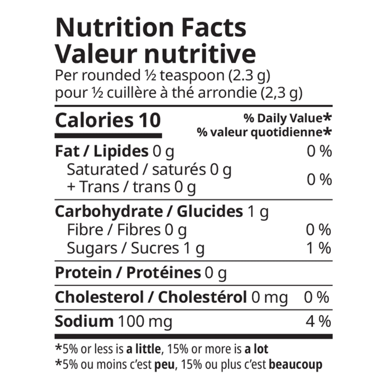 Nutrition Facts for Beverage Enhancers Drink Mix detailing calories and ingredients per serving.