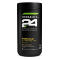 Herbalife24 Rebuild Strength chocolate sports drink container with tri-core protein blend for muscle building.