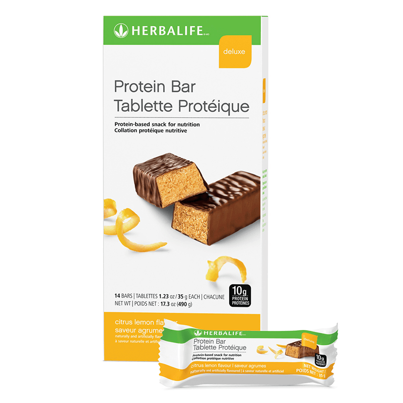 Protein Bar Deluxe Citrus Lemon flavor, designed for nutritious snacking with 10g protein per bar.