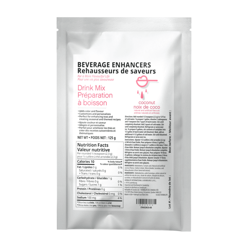 Beverage Enhancers Drink Mix in Coconut flavor, perfect for adding to teas, shakes, and smoothies for vibrant flavors.