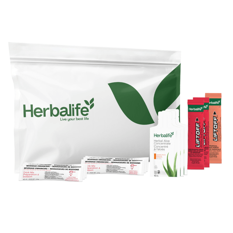 Pick Me Up Collection featuring Herbalife products including aloe concentrate and LiftOff energy drinks.