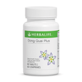 Herbalife Dong Quai Plus supplement bottle with 60 tablets for menstrual pain relief and sleep aid.