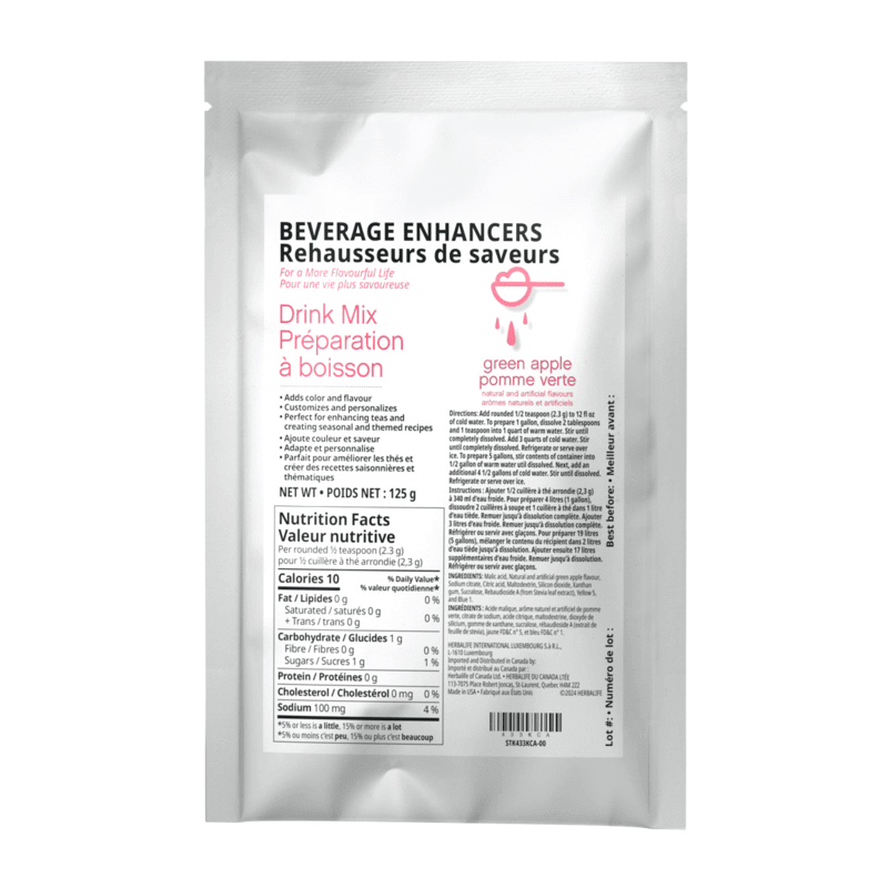 Beverage Enhancers Drink Mix in green apple flavor for crafting custom drinks and flavoring smoothies and teas.