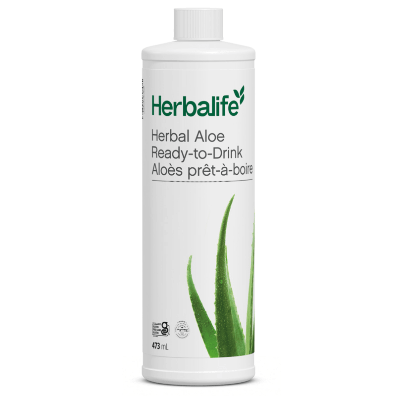 Herbal Aloe Ready-to-Drink in a white bottle with green aloe vera graphics for digestive health