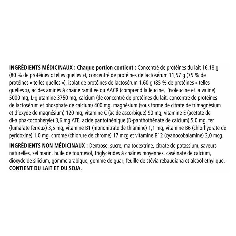 Herbalife24 Rebuild Strength ingredients list showcasing detailed protein and vitamin content for muscle building.