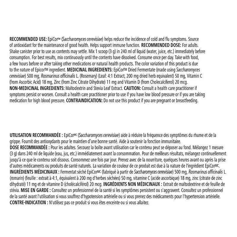 Immunity Essentials product details highlighting EpiCor and key micronutrients for immune health support.