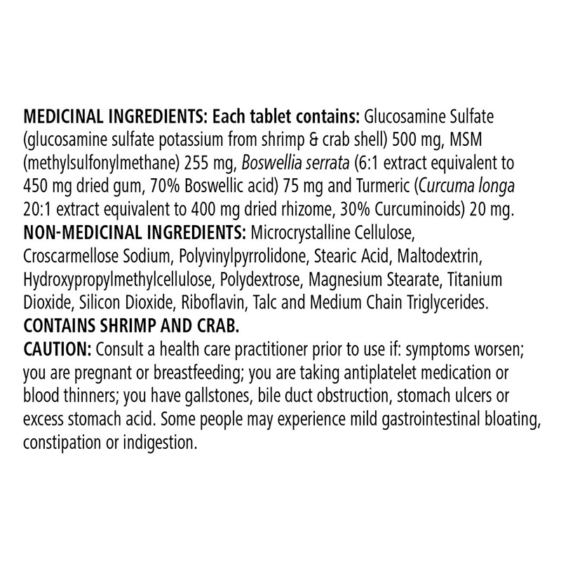 Ultimate Joint Support Formula ingredients list highlighting joint health and natural components.