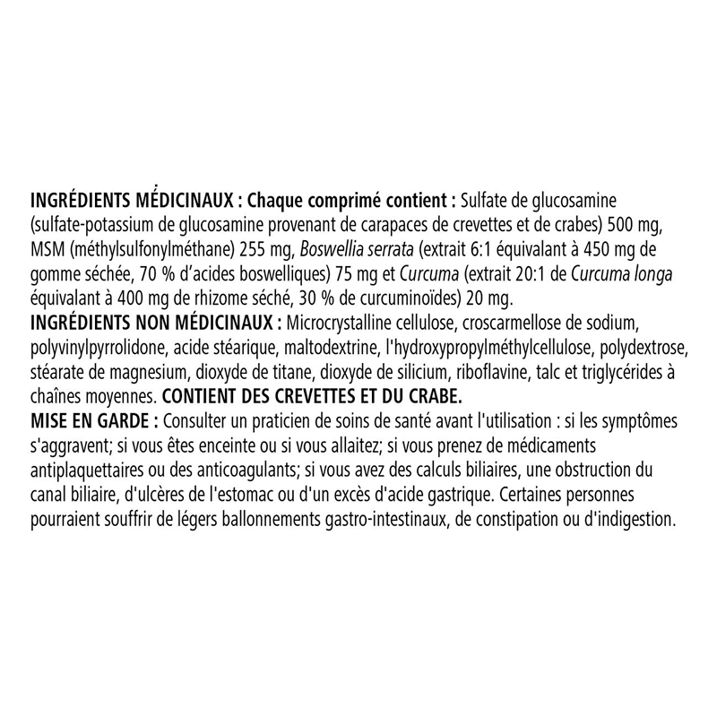 Ultimate Joint Support Formula ingredients list, including glucosamine, MSM, Boswellia serrata, and Curcuma.