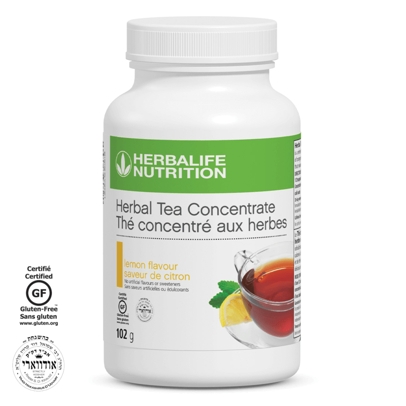 Herbal Tea Concentrate 102 g bottle with lemon flavor for an uplifting daily treat.