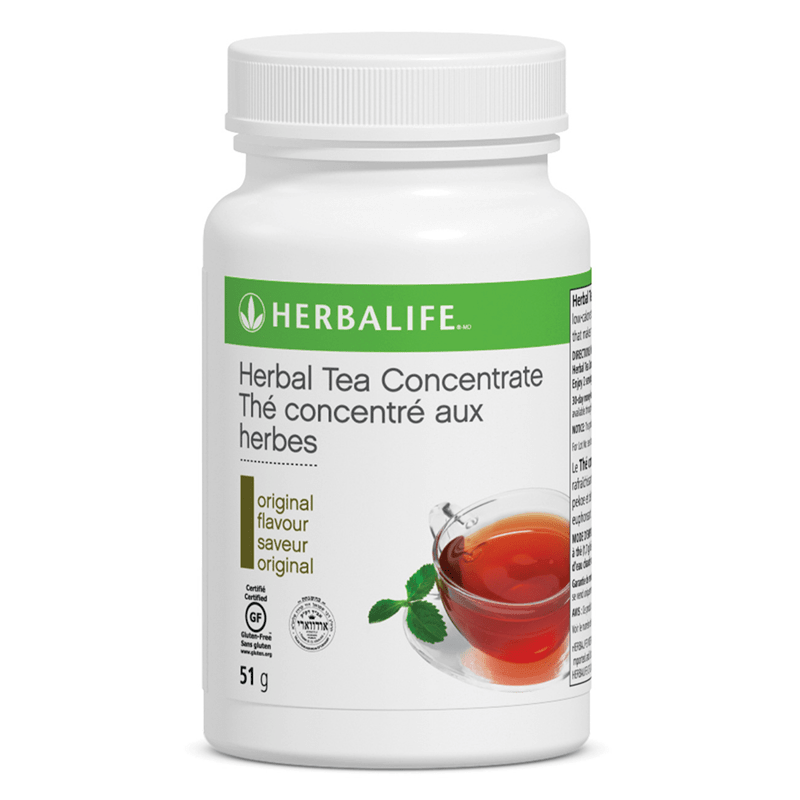 Herbal Tea Concentrate by Herbalife in original flavour, 51 g container with brewed tea, low calorie and uplifting.