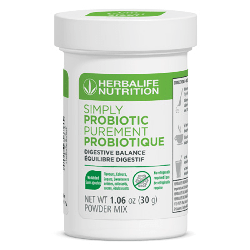 Simply Probiotic powder mix for digestive health and balance, featuring powerful probiotic ingredients.