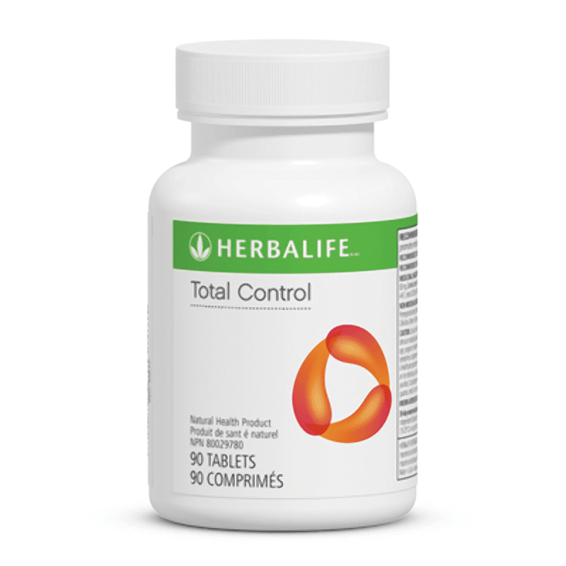 Bottle of Total Control by Herbalife, containing 90 tablets for fatigue relief and enhanced endurance.