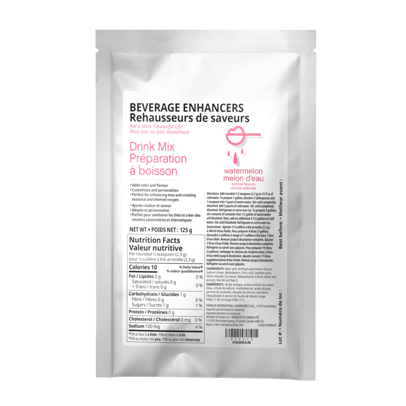 Beverage Enhancers Drink Mix packet featuring watermelon flavor, ideal for creating colorful, flavorful drinks.